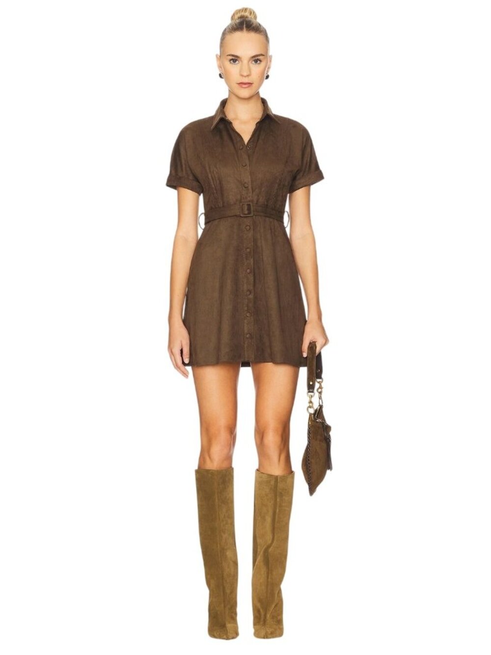 HEARTLOOM Margot Dress in Espresso Small New Womens Faux Suede Shirtdress